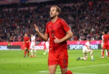 Harry Kane celebrates a goal for Bayern Munich