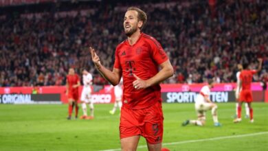 Harry Kane celebrates a goal for Bayern Munich