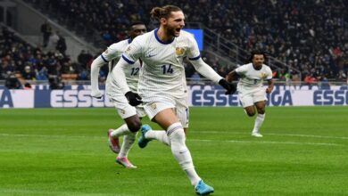 Adrien Rabiot celebrates his goal against Italy