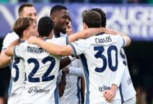 Inter Milan players celebrate a goal against Verona