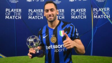 Hakan Calhanoglu with the Man of the Match award