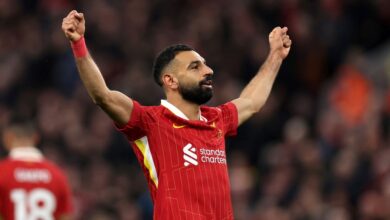 Salah celebrates his goal against Aston Villa