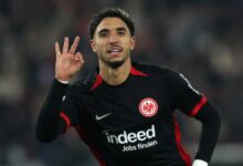 Omar Marmoush celebrates his goal against Stuttgart