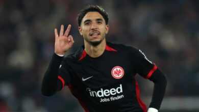 Omar Marmoush celebrates his goal against Stuttgart