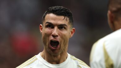 Ronaldo celebrates his goal against Al Gharafa