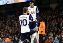 Maddison celebrates his goal with Son