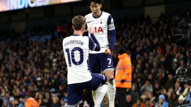 Maddison celebrates his goal with Son