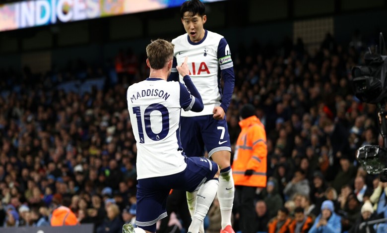 Maddison celebrates his goal with Son